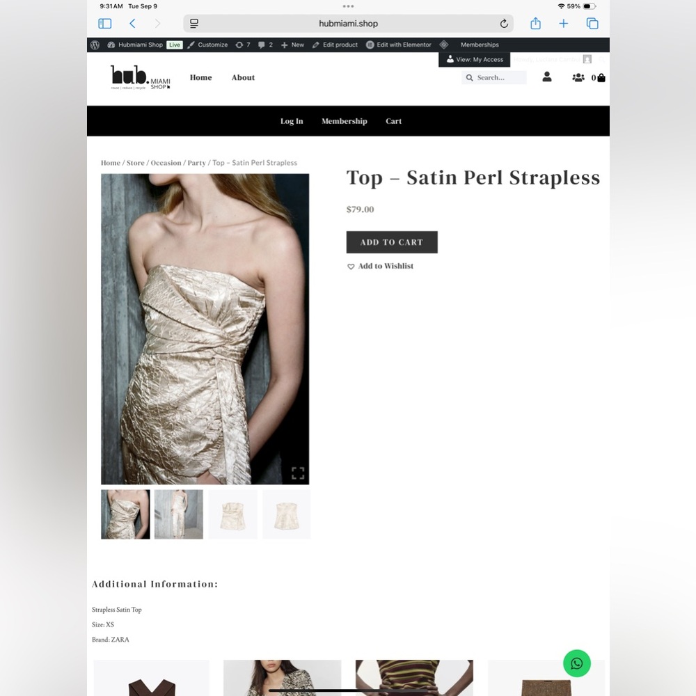 Zara Strapless Satin Dress in Cream